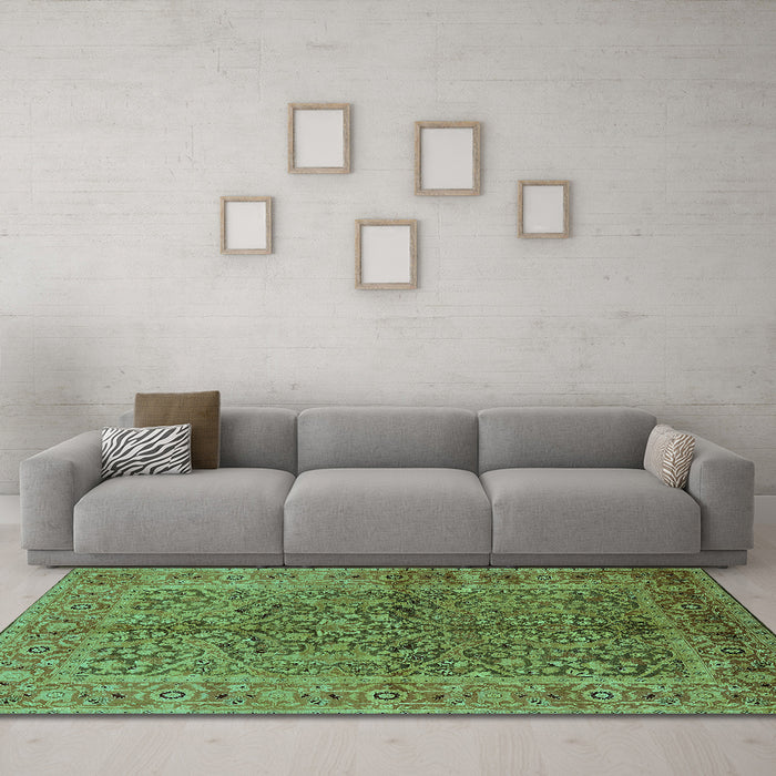 Machine Washable Oriental Turquoise Industrial Area Rugs in a Living Room,, wshurb3059turq