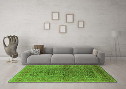 Machine Washable Oriental Green Industrial Area Rugs in a Living Room,, wshurb3059grn