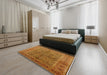 Mid-Century Modern Mahogany Brown Oriental Rug in a Bedroom, urb3059