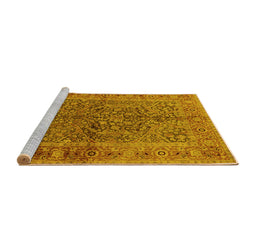 Sideview of Machine Washable Oriental Yellow Industrial Rug, wshurb3059yw