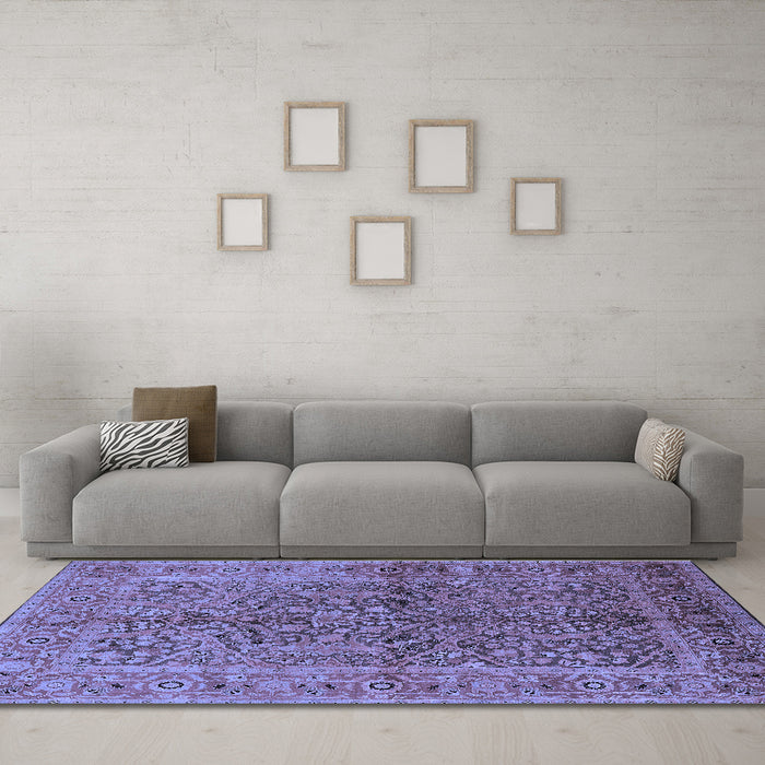 Machine Washable Oriental Blue Industrial Rug in a Living Room, wshurb3059blu