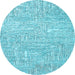 Round Machine Washable Solid Light Blue Modern Rug, wshurb305lblu