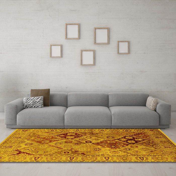 Machine Washable Oriental Yellow Industrial Rug in a Living Room, wshurb3060yw