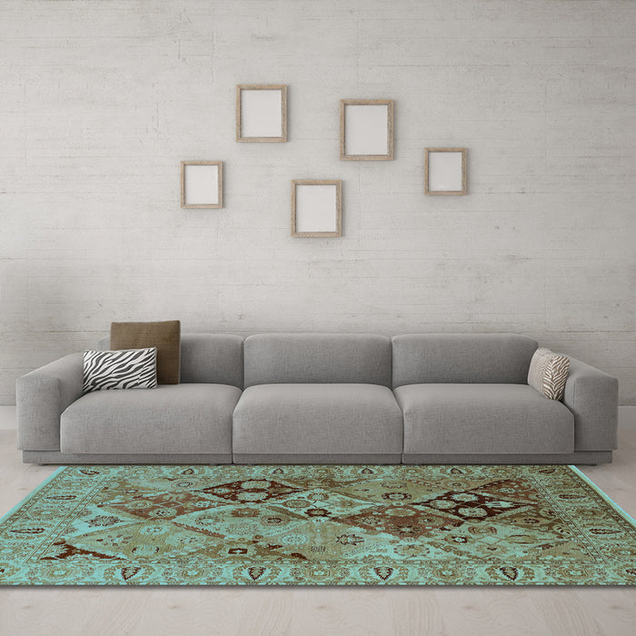 Machine Washable Oriental Light Blue Industrial Rug in a Living Room, wshurb3060lblu