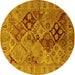 Round Machine Washable Oriental Yellow Industrial Rug, wshurb3060yw