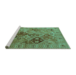 Sideview of Machine Washable Oriental Turquoise Industrial Area Rugs, wshurb3060turq