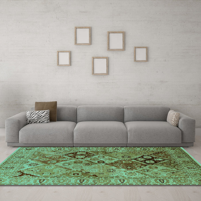 Machine Washable Oriental Turquoise Industrial Area Rugs in a Living Room,, wshurb3060turq