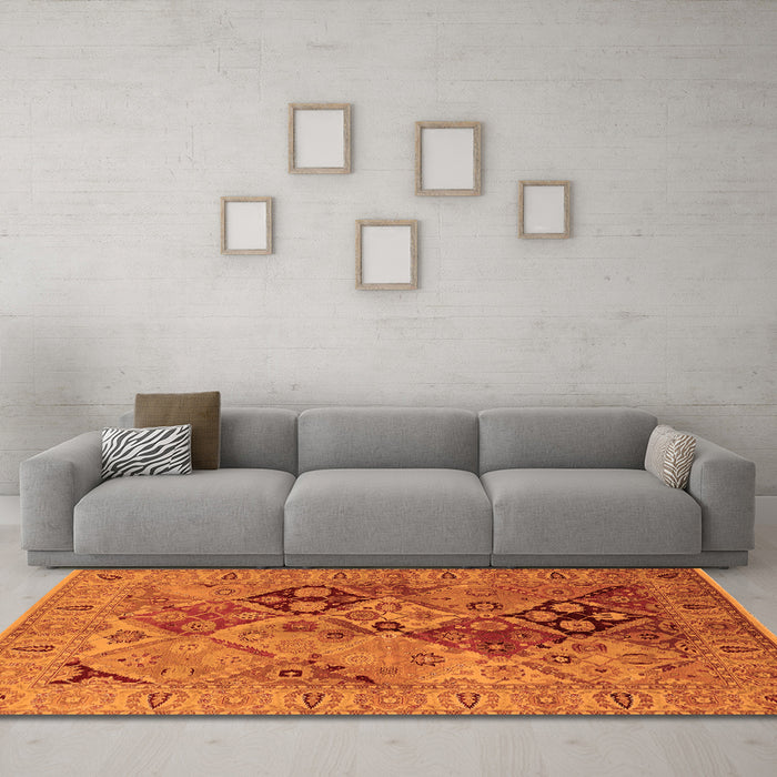 Machine Washable Oriental Orange Industrial Area Rugs in a Living Room, wshurb3060org