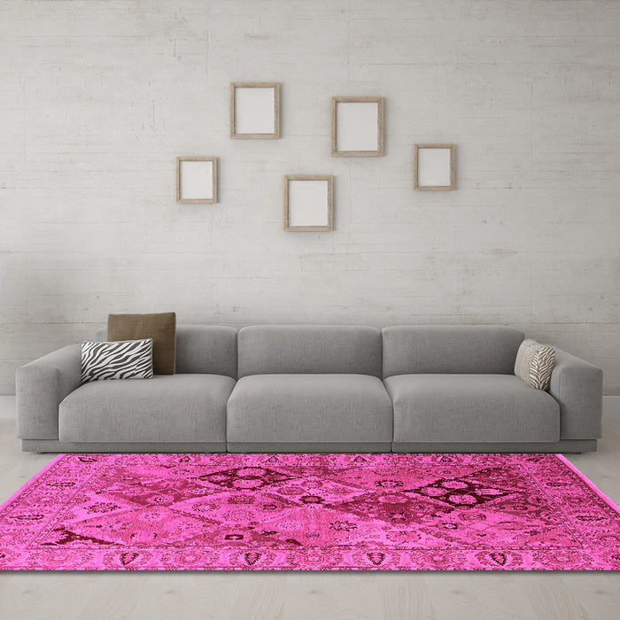 Machine Washable Oriental Pink Industrial Rug in a Living Room, wshurb3060pnk