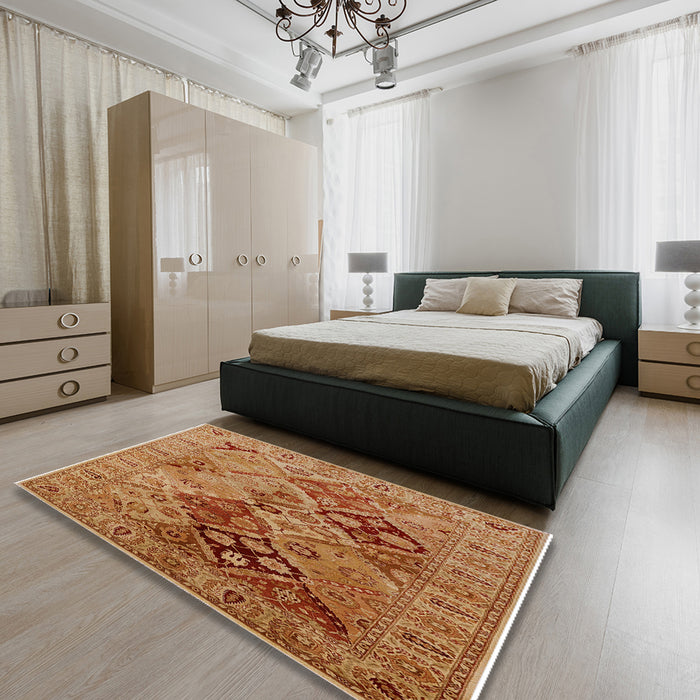 Machine Washable Industrial Modern Mahogany Brown Rug in a Bedroom, wshurb3060