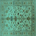 Square Machine Washable Oriental Turquoise Industrial Area Rugs, wshurb3061turq