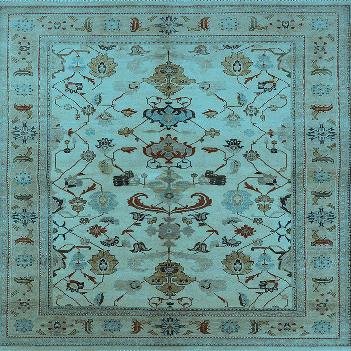 Square Machine Washable Oriental Light Blue Industrial Rug, wshurb3061lblu