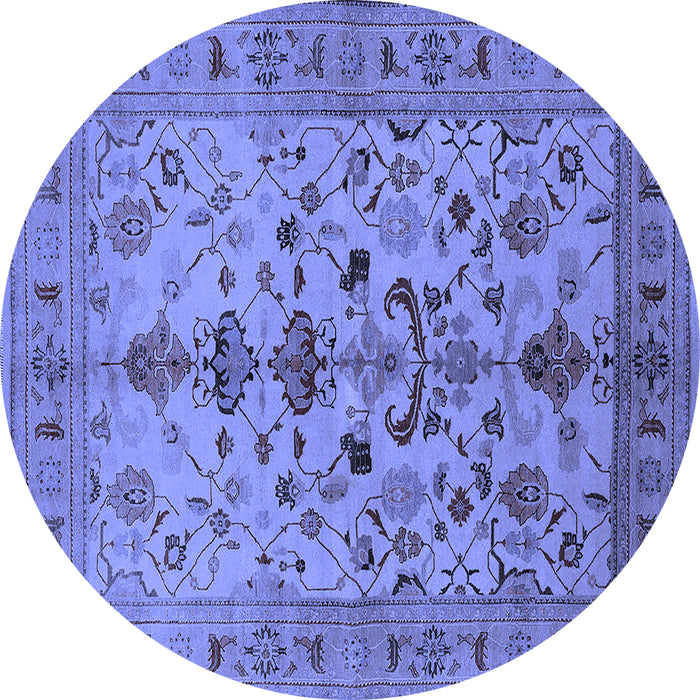 Round Machine Washable Oriental Blue Industrial Rug, wshurb3061blu