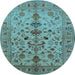 Round Machine Washable Oriental Light Blue Industrial Rug, wshurb3061lblu