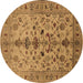 Round Machine Washable Oriental Brown Industrial Rug, wshurb3061brn