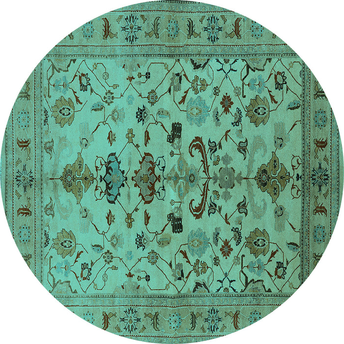 Round Machine Washable Oriental Turquoise Industrial Area Rugs, wshurb3061turq