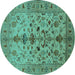 Round Machine Washable Oriental Turquoise Industrial Area Rugs, wshurb3061turq