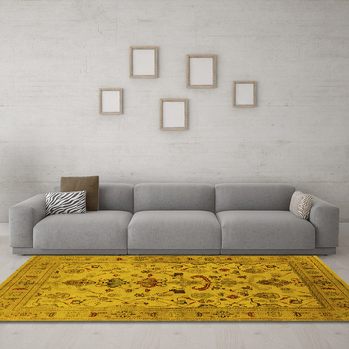 Machine Washable Oriental Yellow Industrial Rug in a Living Room, wshurb3061yw