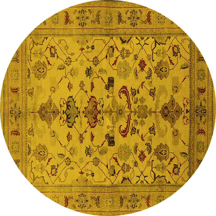 Round Machine Washable Oriental Yellow Industrial Rug, wshurb3061yw