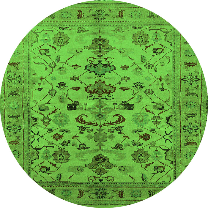 Round Machine Washable Oriental Green Industrial Area Rugs, wshurb3061grn