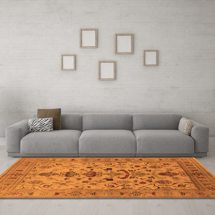 Machine Washable Oriental Orange Industrial Area Rugs in a Living Room, wshurb3061org