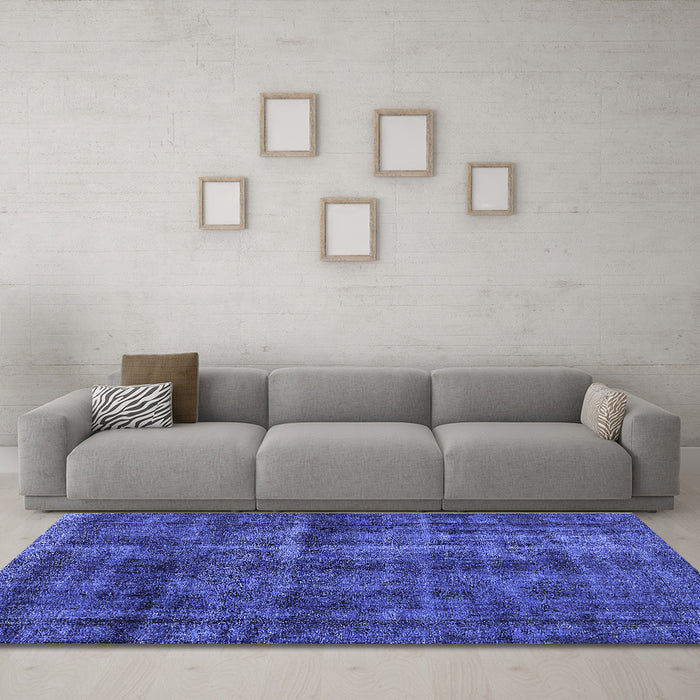 Machine Washable Oriental Blue Industrial Rug in a Living Room, wshurb3062blu