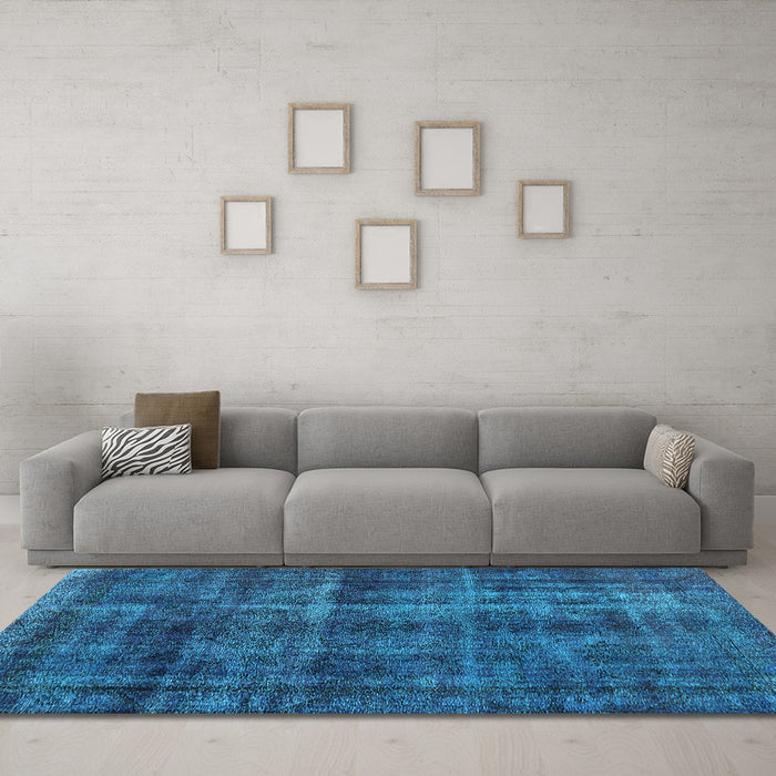 Machine Washable Oriental Light Blue Industrial Rug in a Living Room, wshurb3062lblu