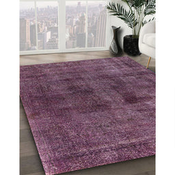 Mid-Century Modern Dark Raspberry Purple Oriental Rug in Family Room, urb3063