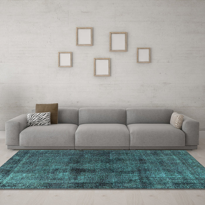 Machine Washable Oriental Turquoise Industrial Area Rugs in a Living Room,, wshurb3063turq