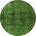 Round Machine Washable Oriental Green Industrial Area Rugs, wshurb3063grn