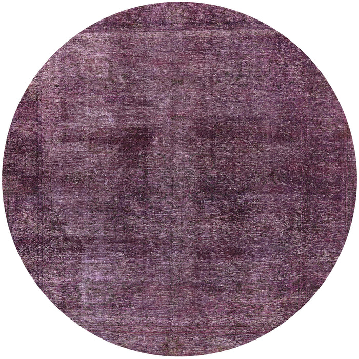Round Mid-Century Modern Dark Raspberry Purple Oriental Rug, urb3063