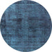 Round Machine Washable Oriental Light Blue Industrial Rug, wshurb3063lblu