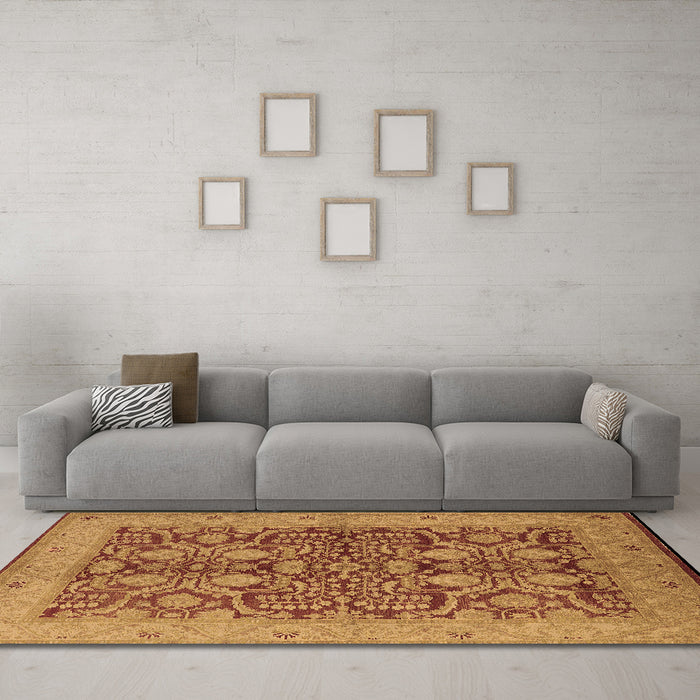 Machine Washable Oriental Brown Industrial Rug in a Living Room,, wshurb3064brn