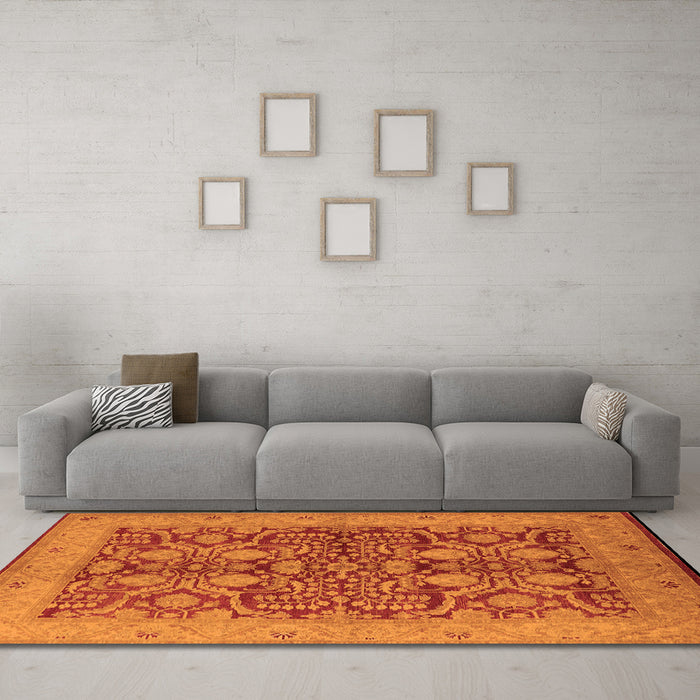 Machine Washable Oriental Orange Industrial Area Rugs in a Living Room, wshurb3064org