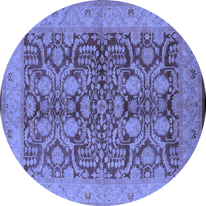 Round Machine Washable Oriental Blue Industrial Rug, wshurb3064blu