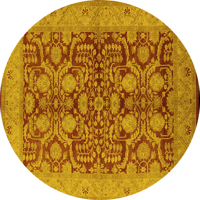 Round Machine Washable Oriental Yellow Industrial Rug, wshurb3064yw