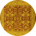 Round Machine Washable Oriental Yellow Industrial Rug, wshurb3064yw