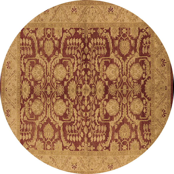 Round Machine Washable Oriental Brown Industrial Rug, wshurb3064brn