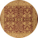 Round Machine Washable Oriental Brown Industrial Rug, wshurb3064brn