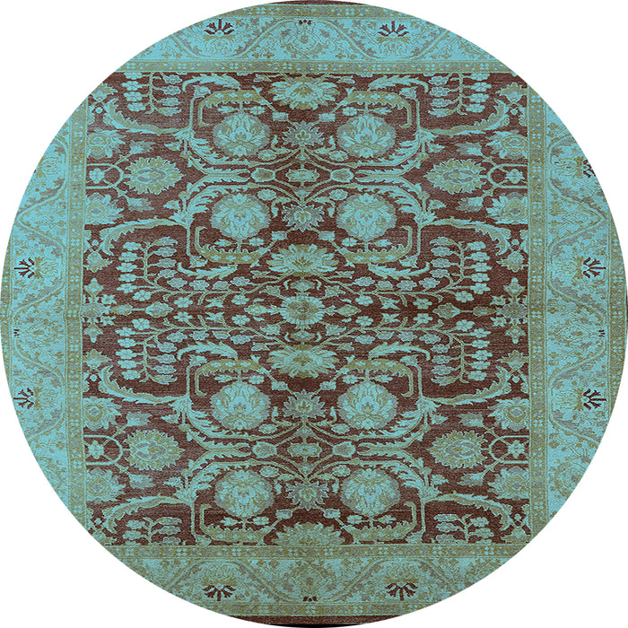 Round Machine Washable Oriental Light Blue Industrial Rug, wshurb3064lblu
