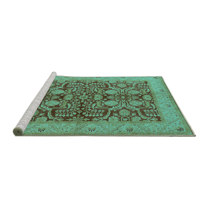 Sideview of Machine Washable Oriental Turquoise Industrial Area Rugs, wshurb3064turq