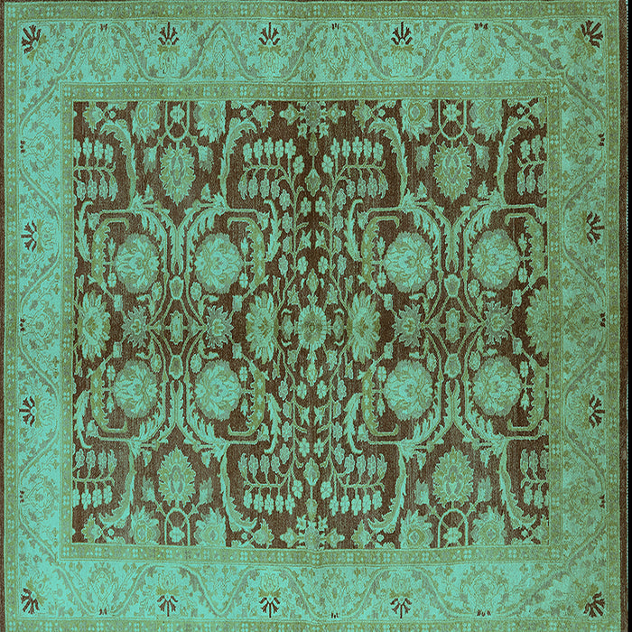 Square Machine Washable Oriental Turquoise Industrial Area Rugs, wshurb3064turq