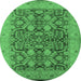 Round Machine Washable Oriental Emerald Green Industrial Area Rugs, wshurb3064emgrn