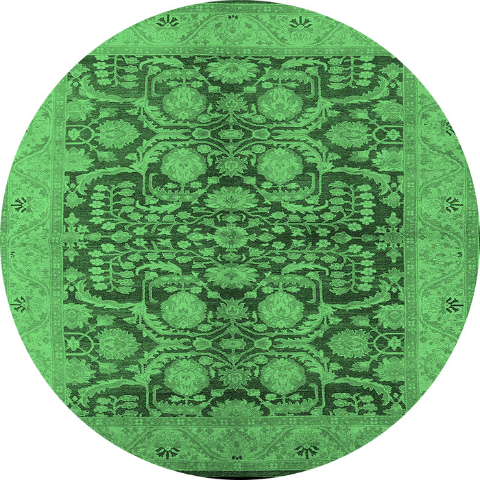 Round Oriental Emerald Green Industrial Rug, urb3064emgrn