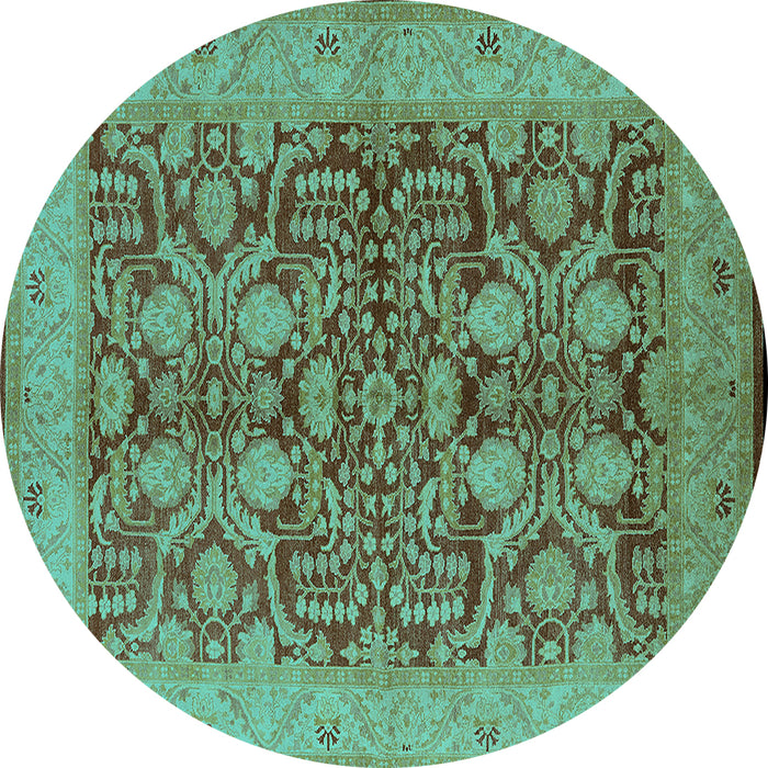 Round Machine Washable Oriental Turquoise Industrial Area Rugs, wshurb3064turq