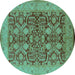 Round Machine Washable Oriental Turquoise Industrial Area Rugs, wshurb3064turq