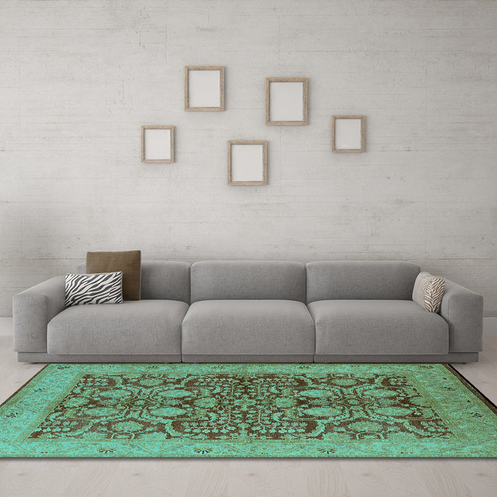 Machine Washable Oriental Turquoise Industrial Area Rugs in a Living Room,, wshurb3064turq