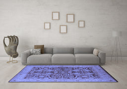Machine Washable Oriental Blue Industrial Rug in a Living Room, wshurb3064blu
