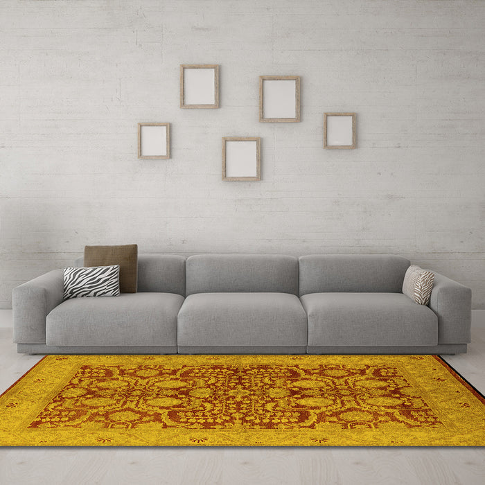 Machine Washable Oriental Yellow Industrial Rug in a Living Room, wshurb3064yw