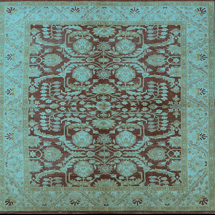 Square Machine Washable Oriental Light Blue Industrial Rug, wshurb3064lblu